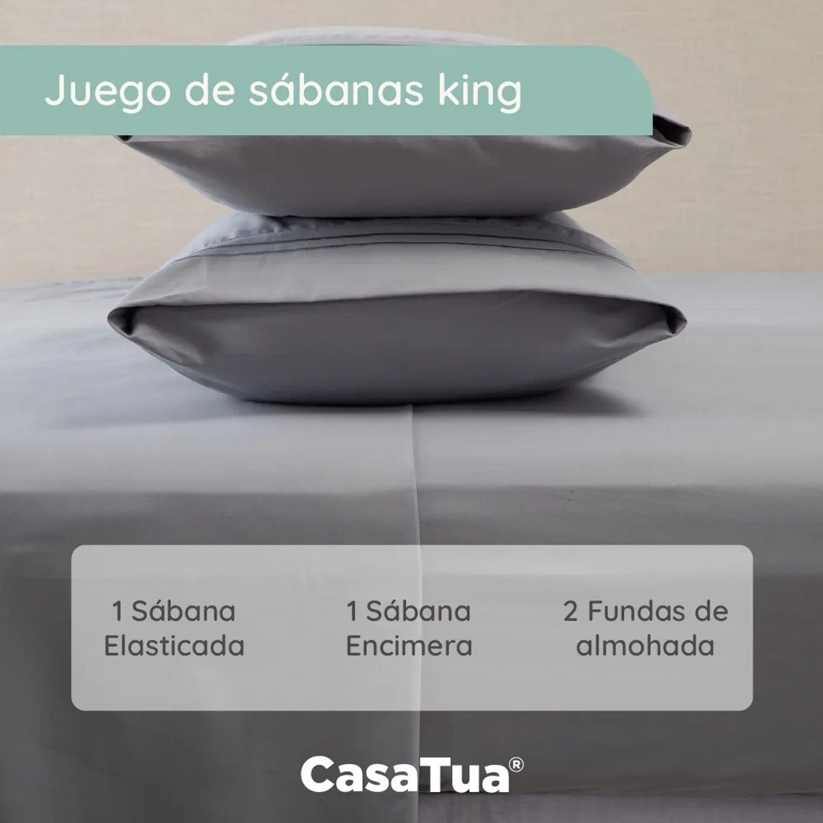 CASATUA - Sabana 1800 Hotel Ultra Suave + Funda Bordada King Color Negro