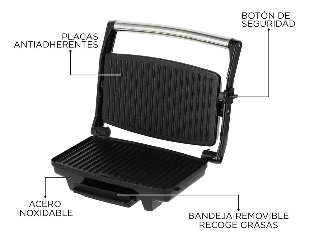 URSUS TROTTER Sandwichera 1000W Acero Gris Placas Antiadherentes Calentamiento Rápido