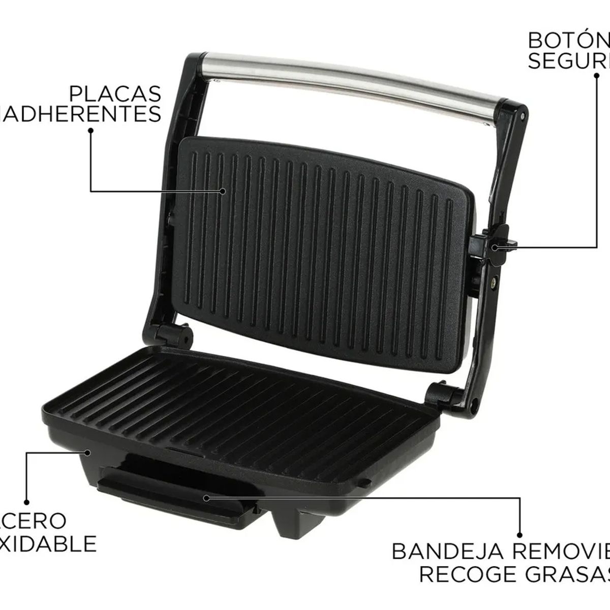 URSUS TROTTER - Sandwichera Ursus Trotter 1000W Acero Gris  Placas Antiadherentes Calentamiento Rápido