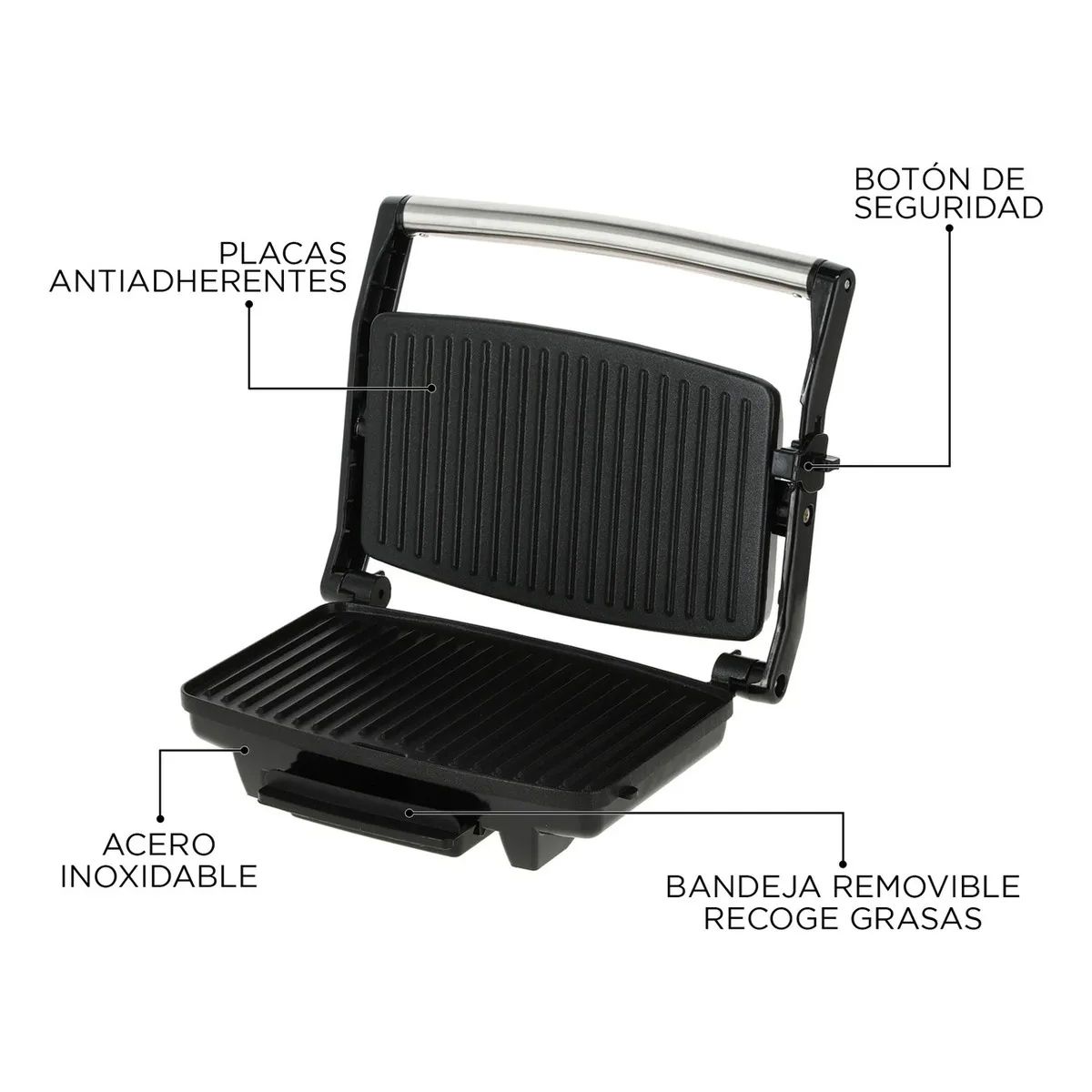 URSUS TROTTER - Sandwichera Ursus Trotter 1000W Acero Gris  Placas Antiadherentes Calentamiento Rápido