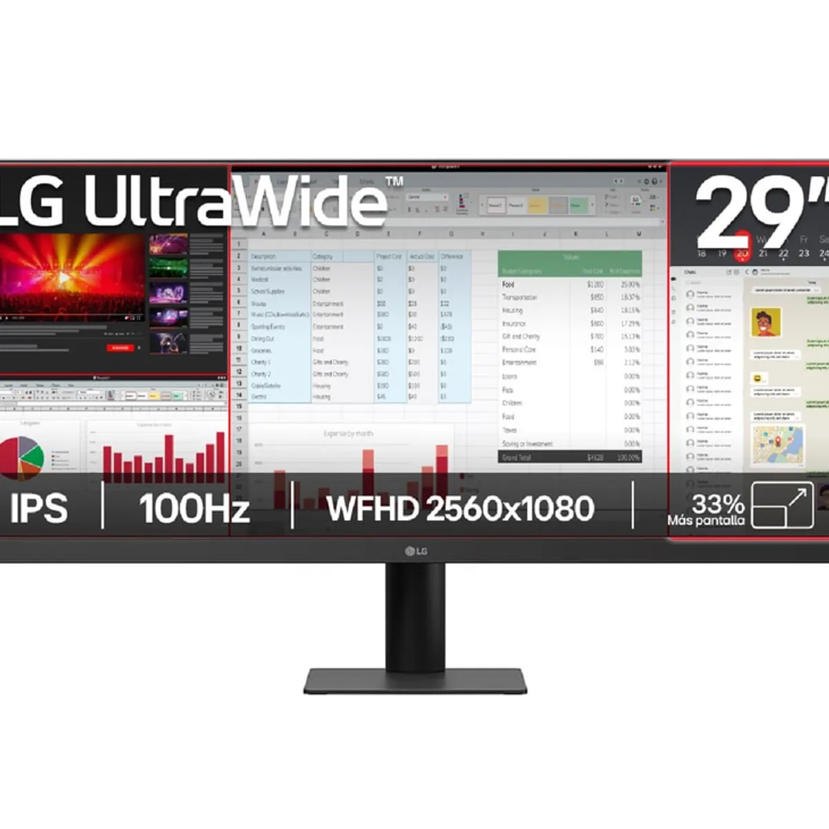 LG - Monitor LG UltraWide 29 WFHD 100Hz IPS compacto para tu espacio 29U511A-B