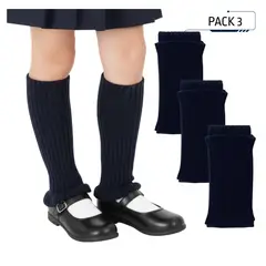 EKOL TACTICA MILITAR - Pack 3 Polainas de Lana para Niñas - Azul Clásico - Talle Único