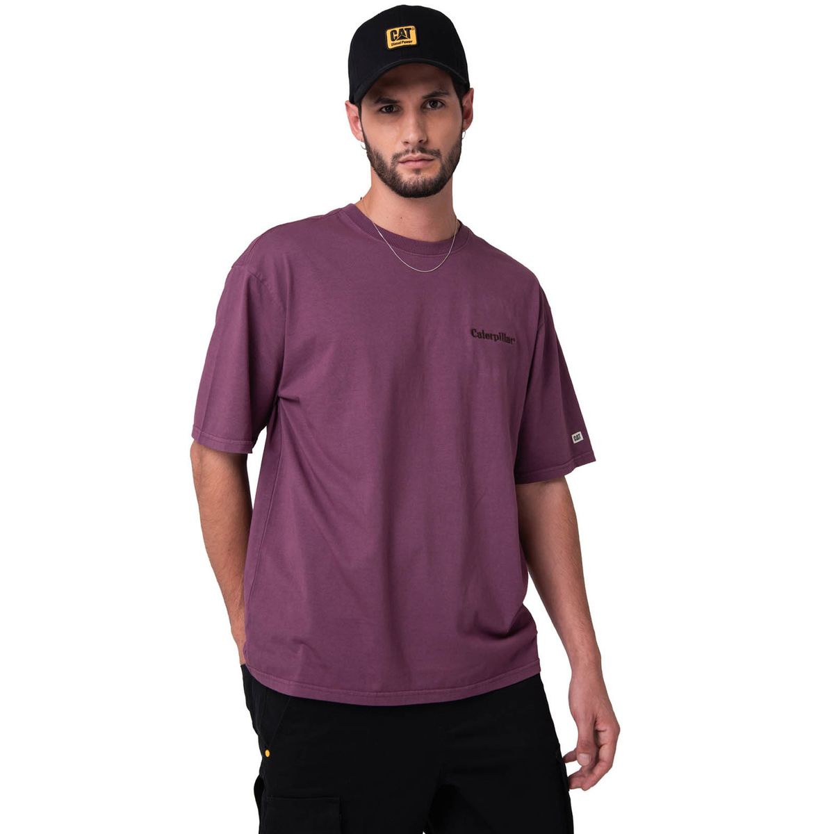 CAT - Polera Manga Corta Heavyweight Relaxed Burdeo CAT
