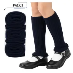 EKOL TACTICA MILITAR - Pack 3 Polainas de Lana para Niñas - Azul Clásico - Talle Único