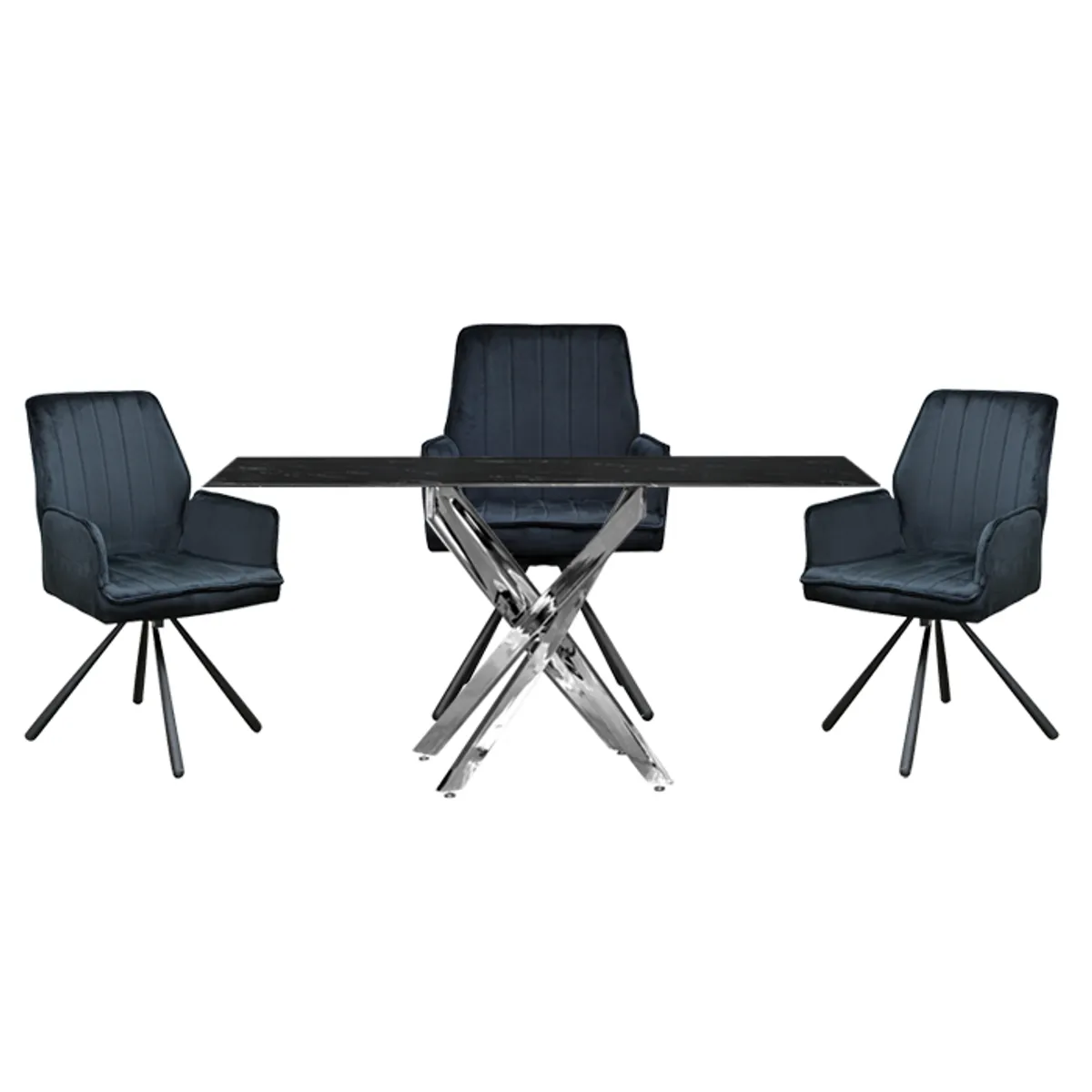 MSA MUEBLES SANTA ANA - Juego de Comedor Marble Craft 4 Poltronas Giratorias Vita Black