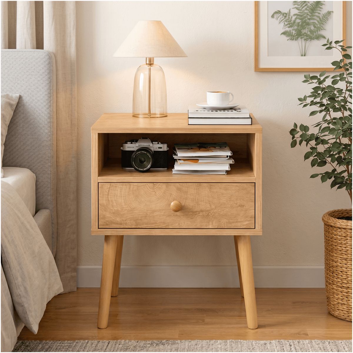 HOMER DESIGN - Velador Minimalista Moderno Con Cajón Home Design 60x40x30