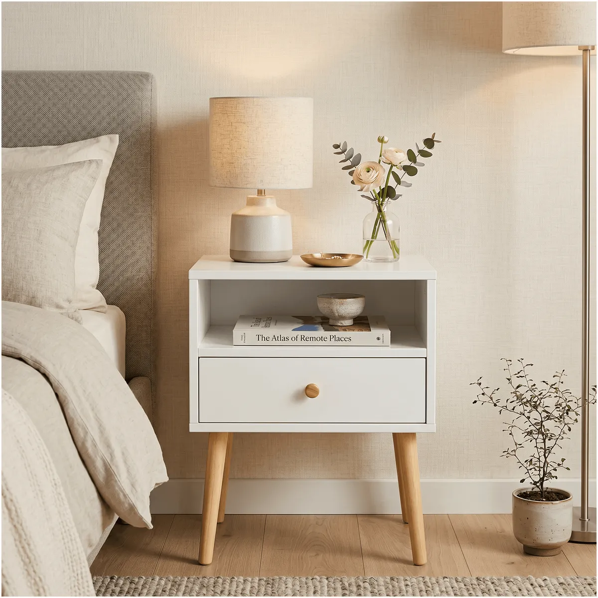 HOMER DESIGN - Velador Minimalista Moderno Con Cajón Home Design 60x40x30