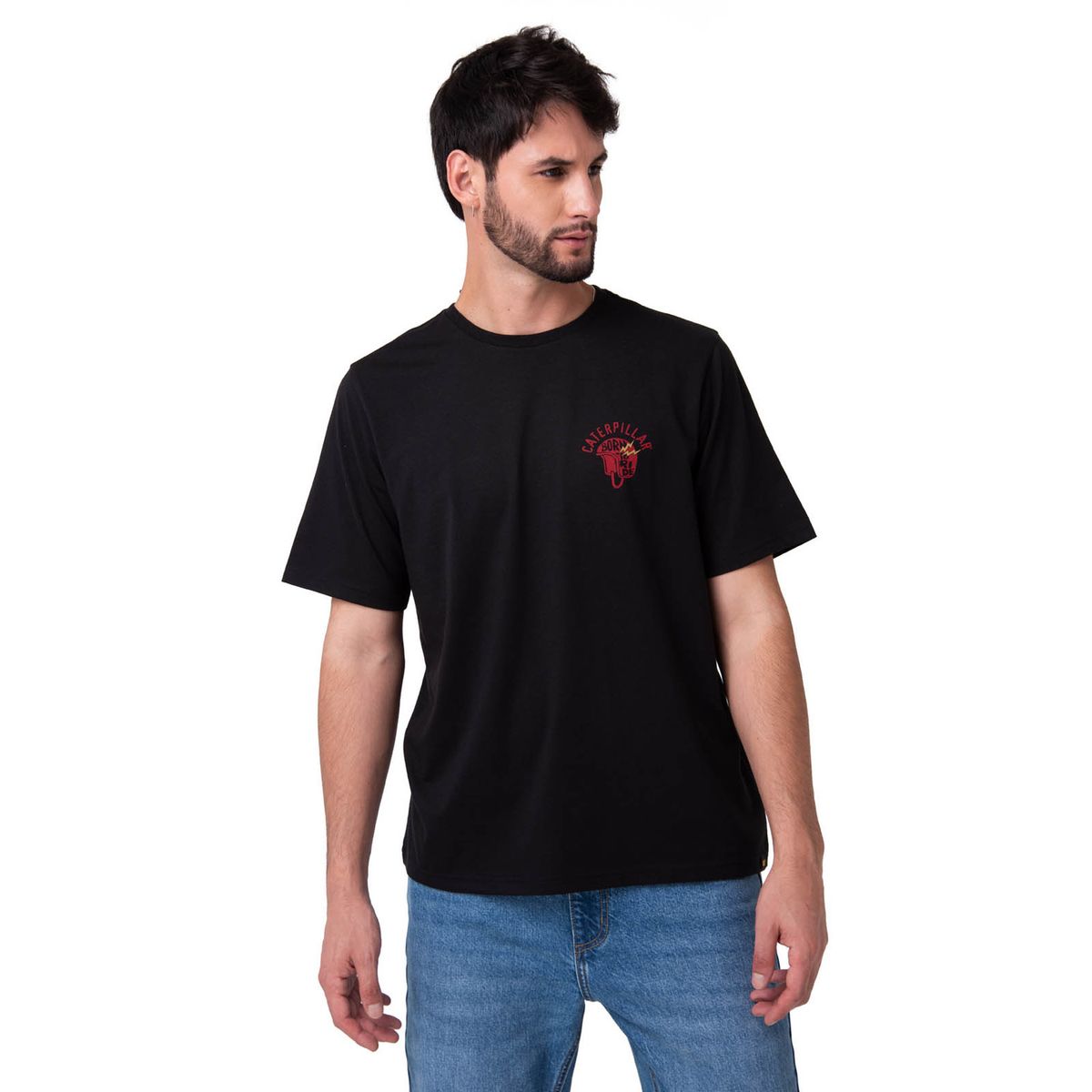 CAT - Polera Manga Corta Hombre Diseño Moto Negro CAT