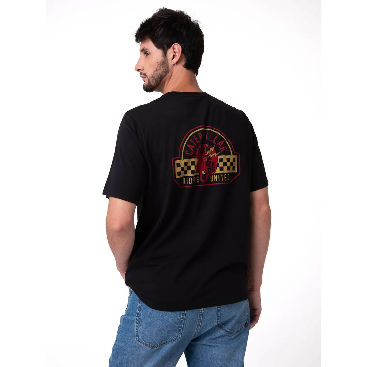 CAT - Polera Manga Corta Hombre Diseño Moto Negro CAT