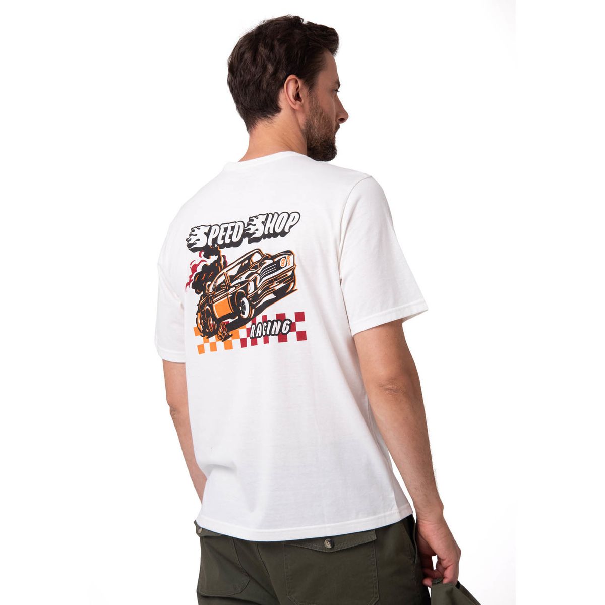CAT - Polera Manga Corta Hombre Graphic Moto Blanco CAT