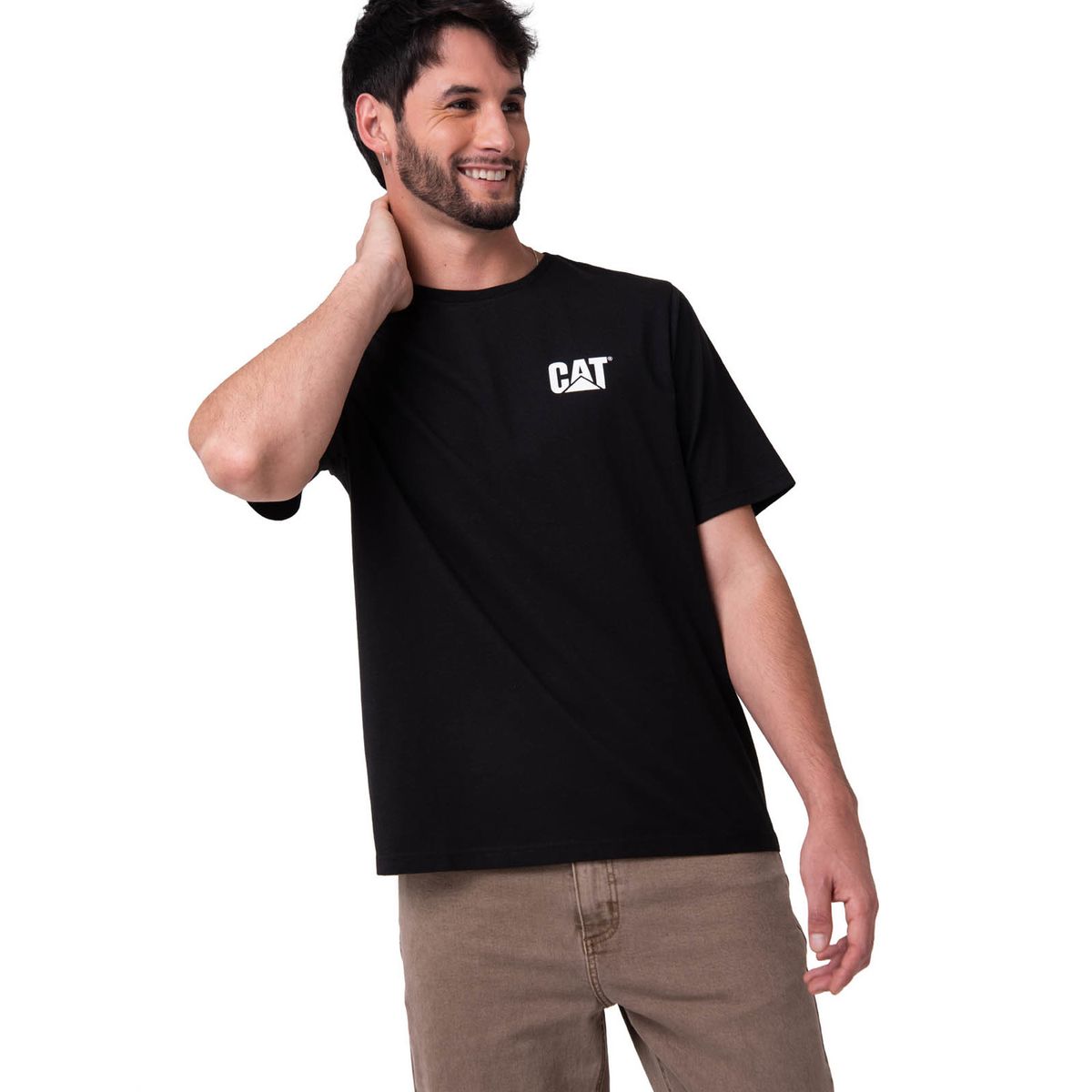 CAT - Polera Manga Corta Hombre Moto Diseño Negro CAT