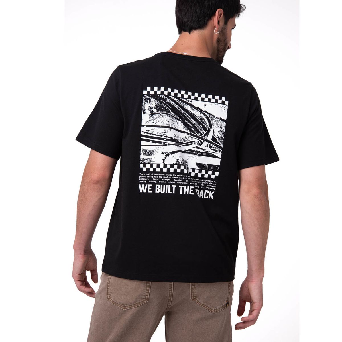 CAT - Polera Manga Corta Hombre Moto Diseño Negro CAT