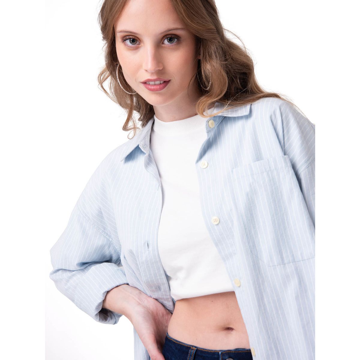 CAT - Camisa Manga Larga Mujer Oversized Celeste CAT