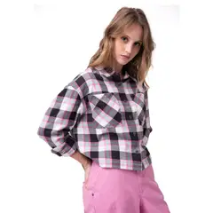 CAT - Camisa Manga Larga Mujer Cropped Flannel Rosa