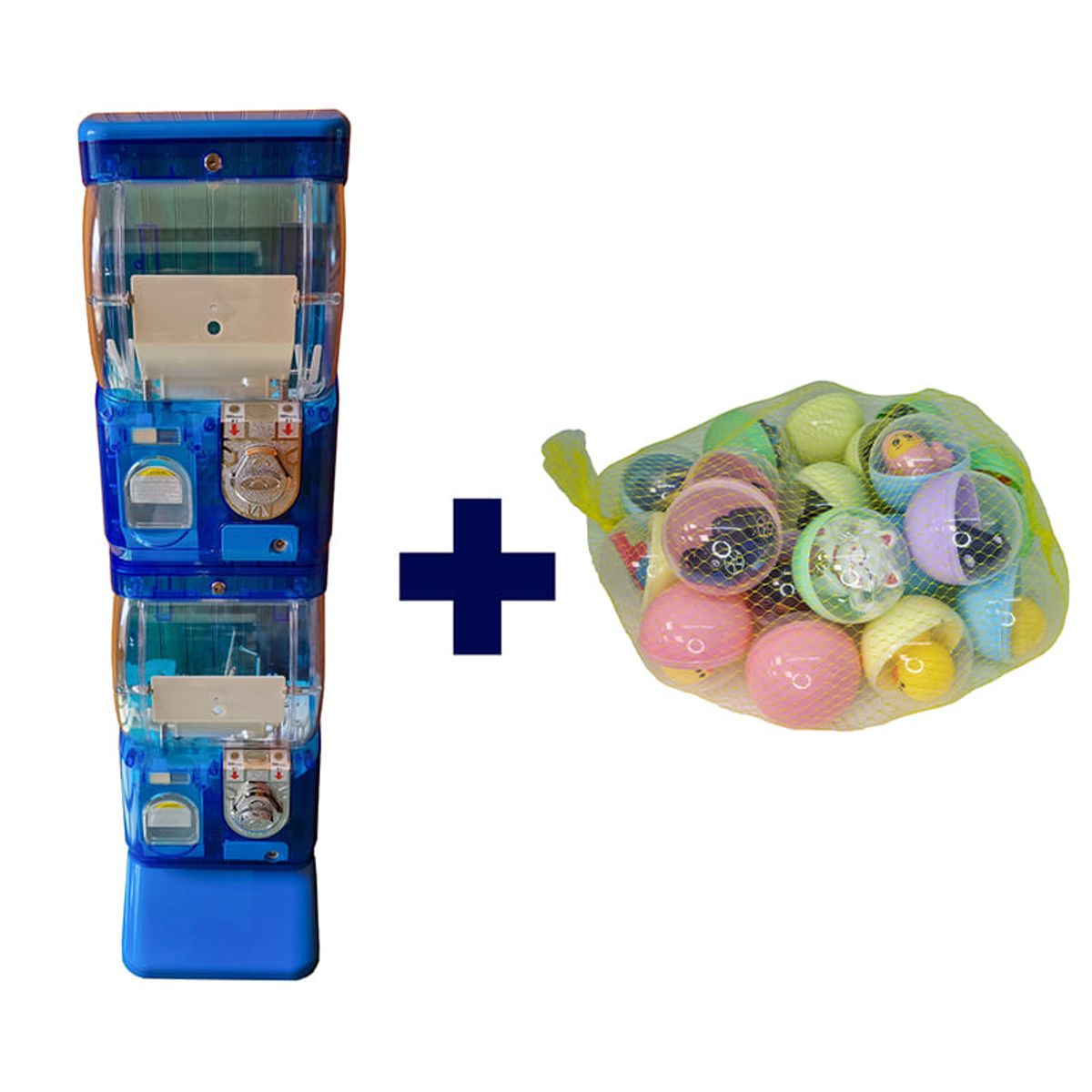 GENERICO - Gashapon doble fluor Azul + 200 cápsulas de 75mm (7,5 cm)