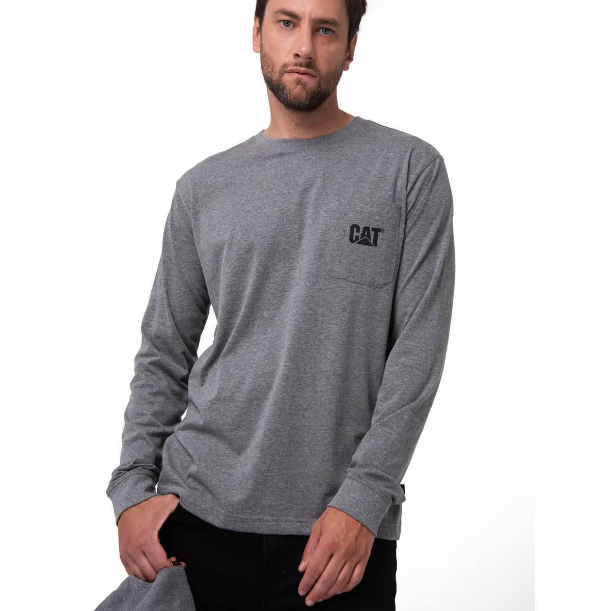 CAT - Polera Manga larga Hombre Tough Cut Pocket Gris CAT