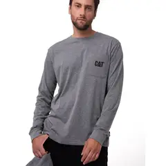 CAT - Polera Manga larga Hombre Tough Cut Pocket Gris