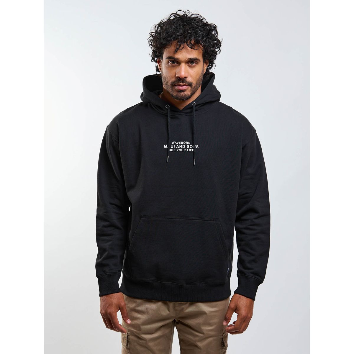 MAUI AND SONS - Poleron Canguro Waveborn Negro Hombre Maui And Sons