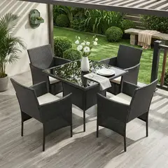 ELEMENT DESIGN - Juego de Terraza Comedor Alma 4 Personas, Mesa+4 Sillas Rattan PE, Moderno y Resistente