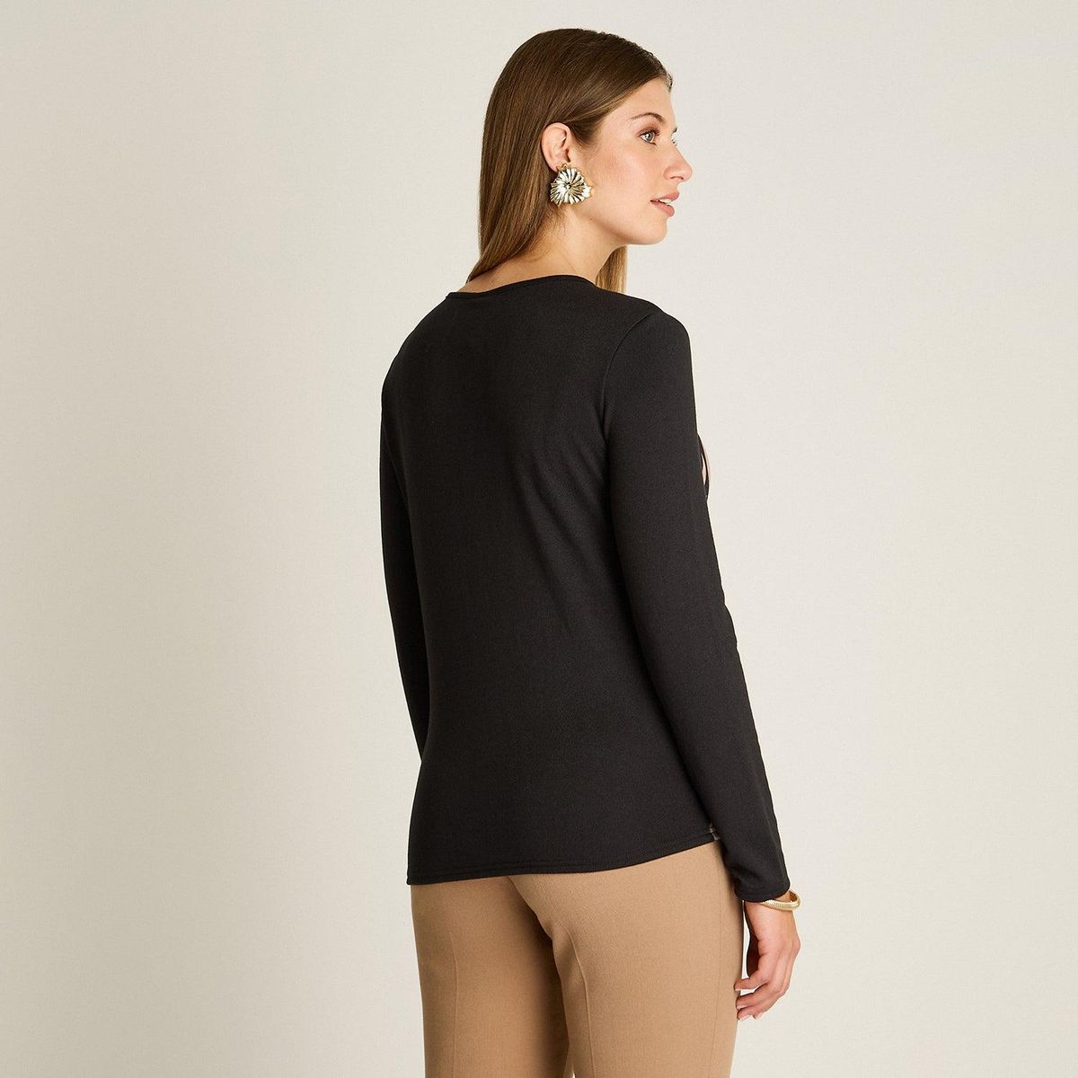 LORENZO DI PONTTI - Polera Lanilla Negra Estampada Escote V