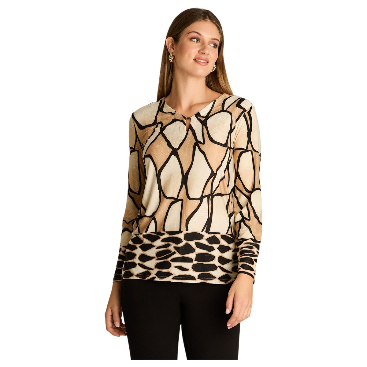 LORENZO DI PONTTI - Polera Manga Larga Estampada Con Detalle en el Escote