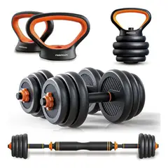 HOMEBRANDT - Set Mancuernas Profesional 20kg Con Kettlebell Barra