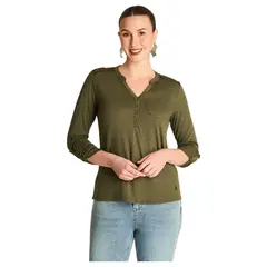 LORENZO DI PONTTI - Polera Verde Manga Larga con Detalle de Macramé