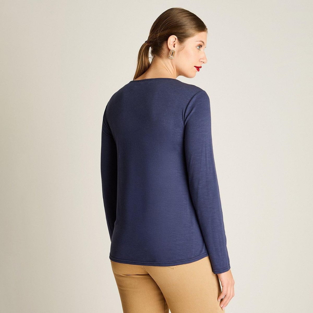 LORENZO DI PONTTI - Polera Azul Mix Fabric Escote Redondo con Lurex