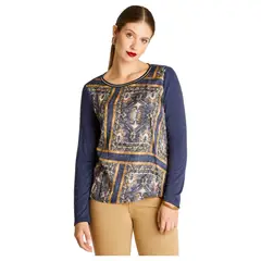 LORENZO DI PONTTI - Polera Azul Mix Fabric Escote Redondo con Lurex