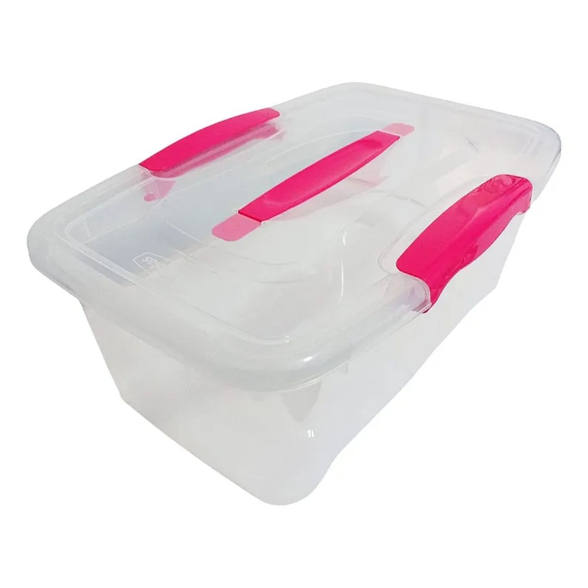 GENERICO - Caja Plástica Transparente Con Tapa y Asas Rosadas
