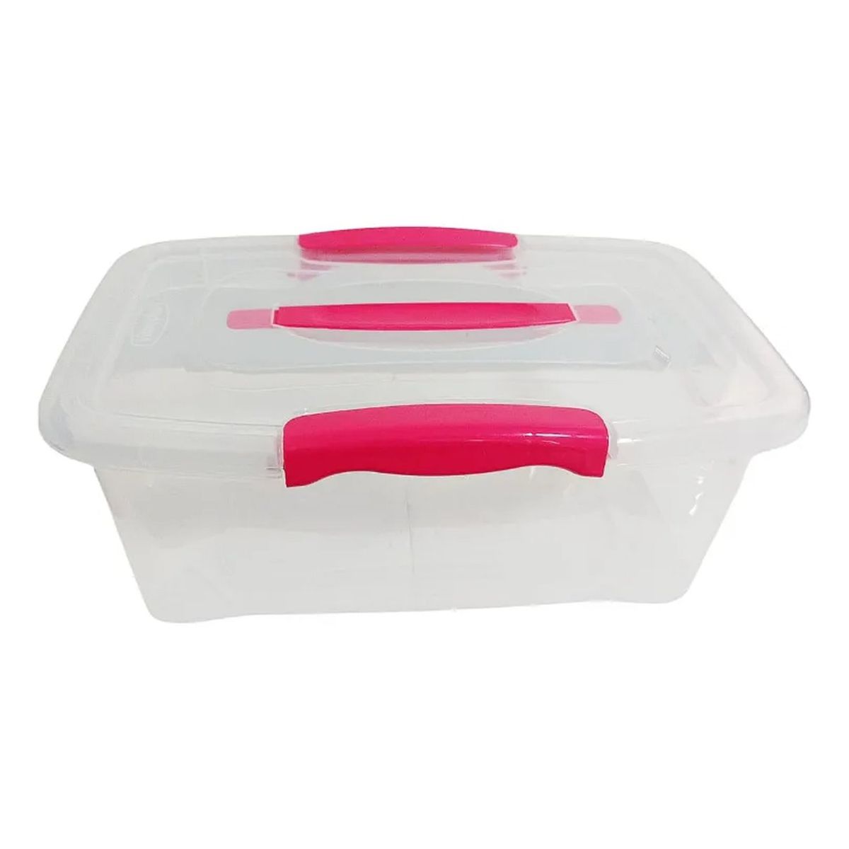 GENERICO - Caja Plástica Transparente Con Tapa y Asas Rosadas