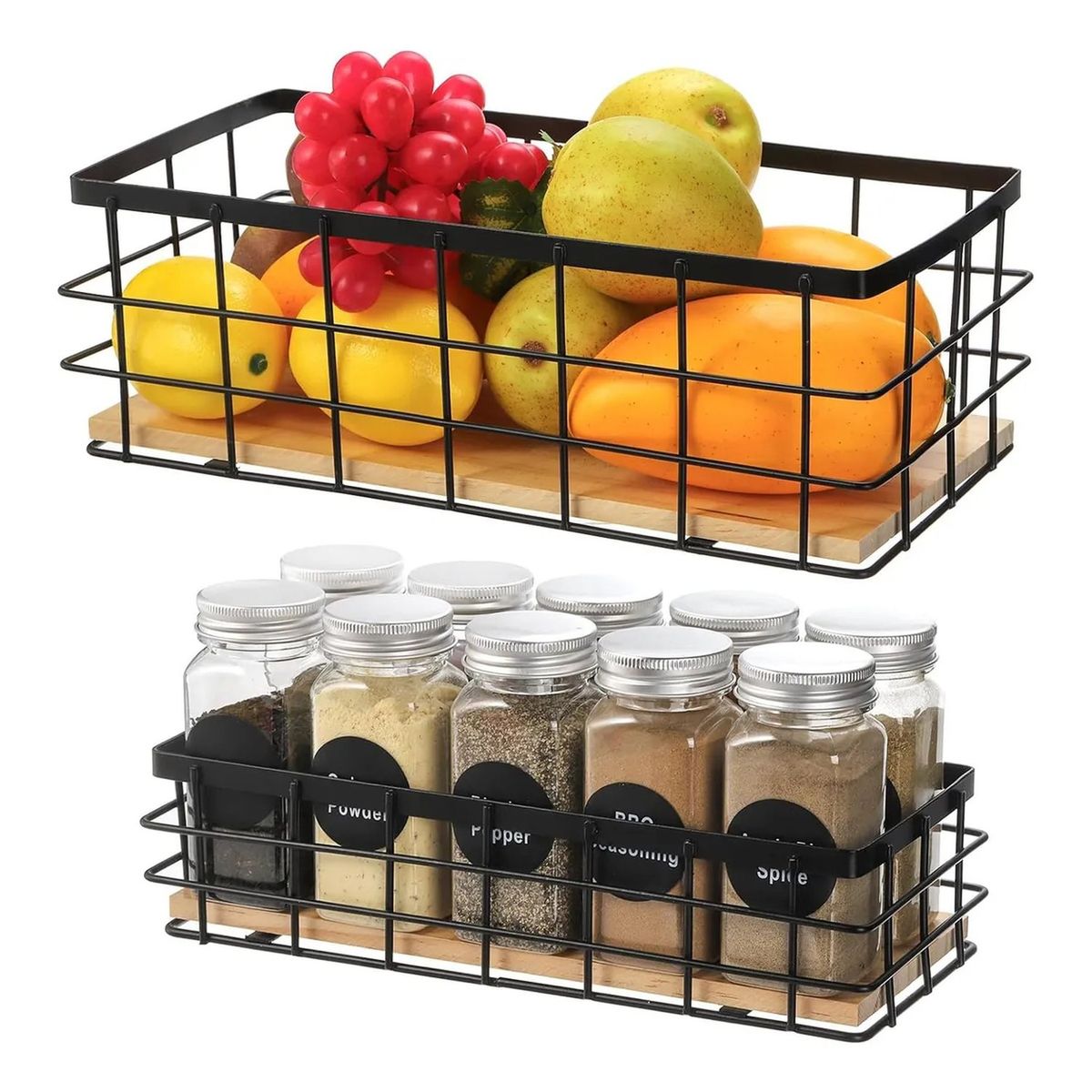 GENERICO - Caja Organizadora de Metal y Bambú Rectangular Negra