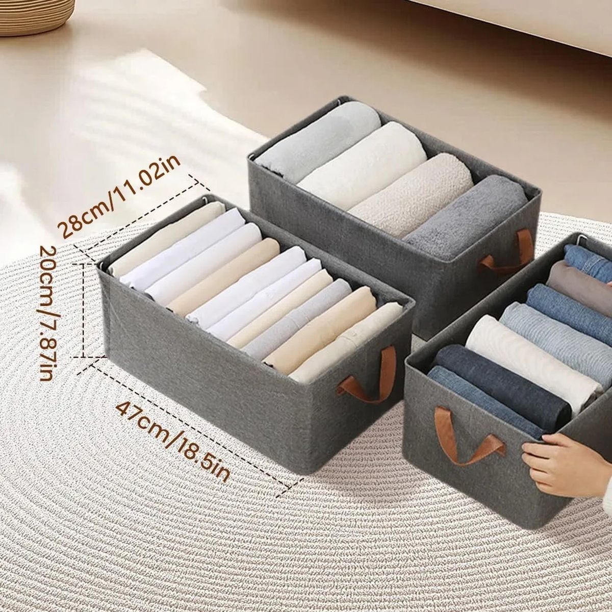 GENERICO - Cajas Organizadoras Rectangulares Tela Gris Plegables Con Asas
