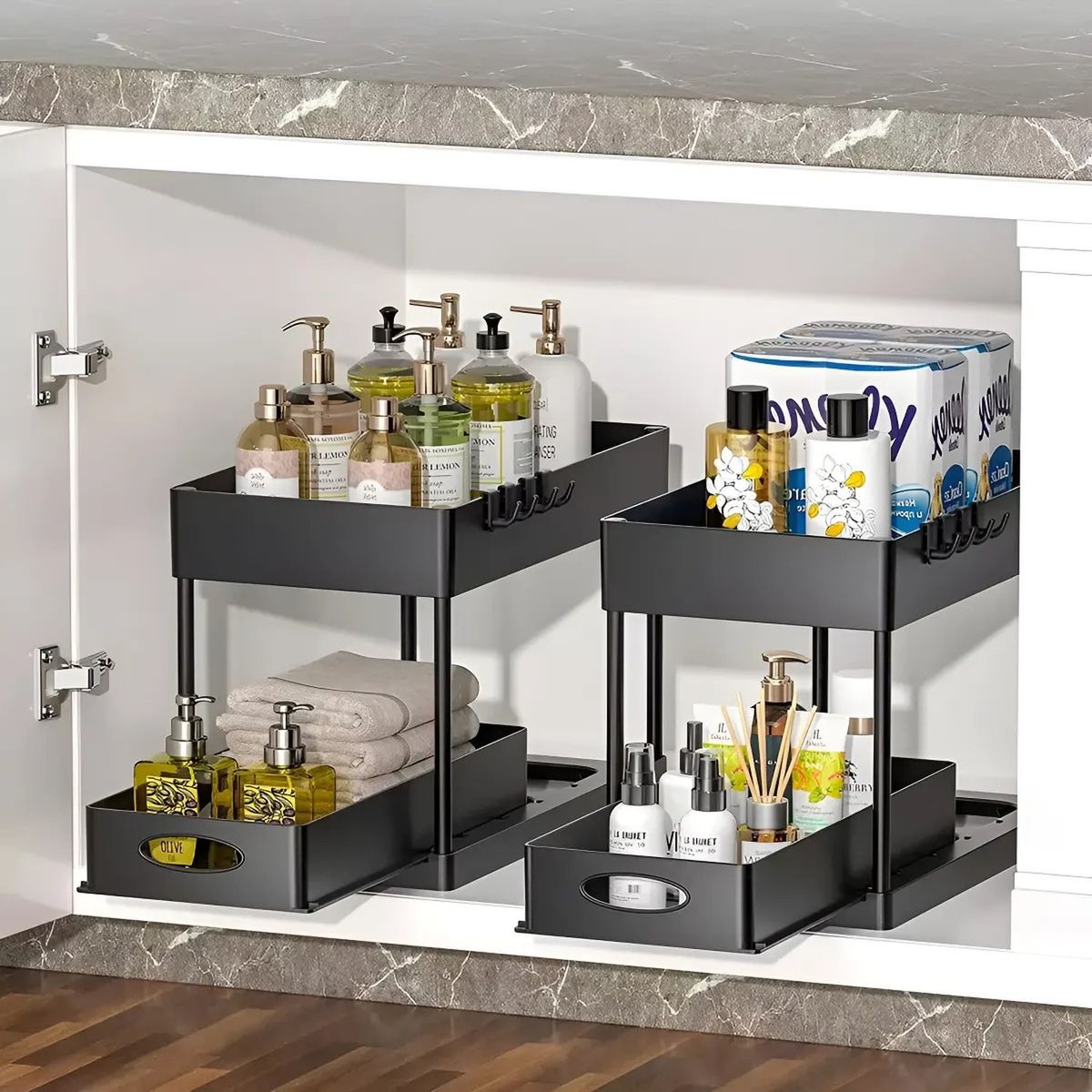 GENERICO - Organizador de Estantes de Cocina y Baño Ajustable Negro Multinivel