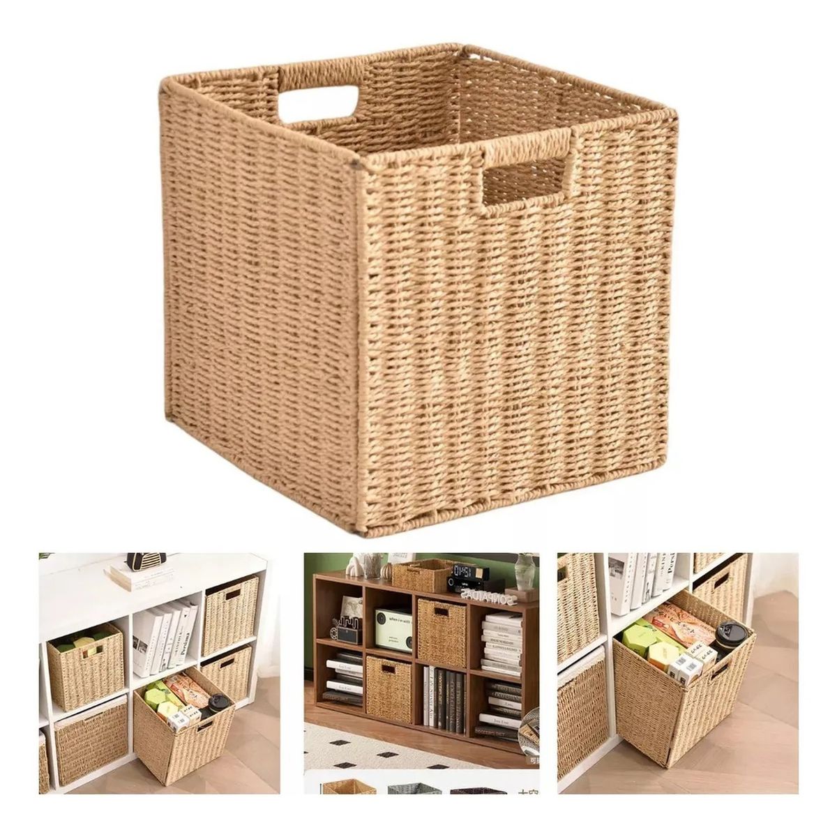 GENERICO - Caja Organizadora Plegable Mimbre 27x27 cm Beige