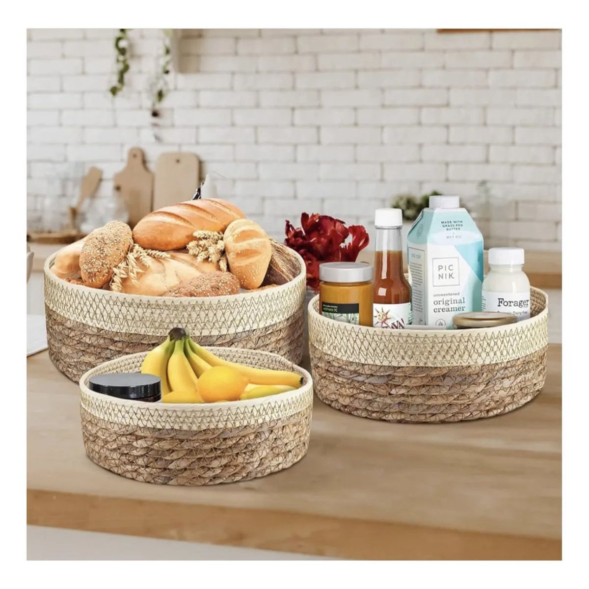 GENERICO - Cestas Decorativas de Fibra Natural Tejida Set de 3
