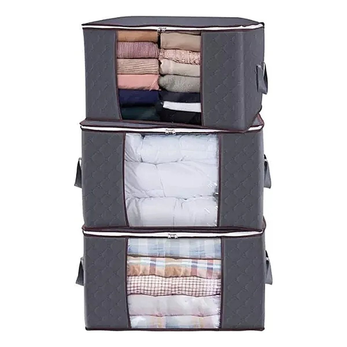 GENERICO - Caja Organizadora De Ropa Tela Oxford Gris Con Cremallera