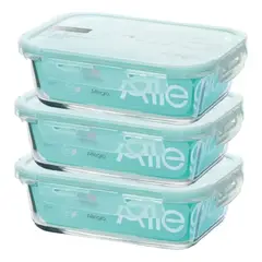 GENERICO - Contenedores de Vidrio Herméticos Rectangulares Set 3 Piezas Borosilicato