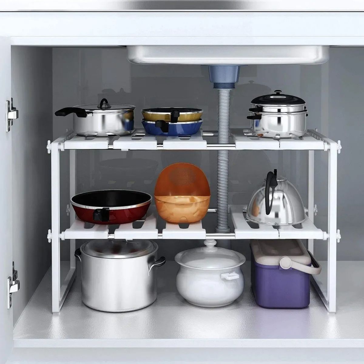 GENERICO - Estante Organizador Ajustable Plástico y Metal Blanco Multiuso