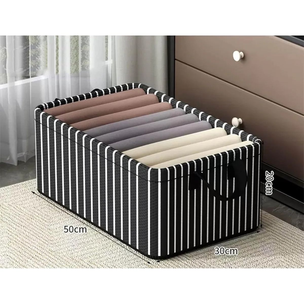 GENERICO - Caja Organizadora Plegable Tela Rayada 50x30x20cm