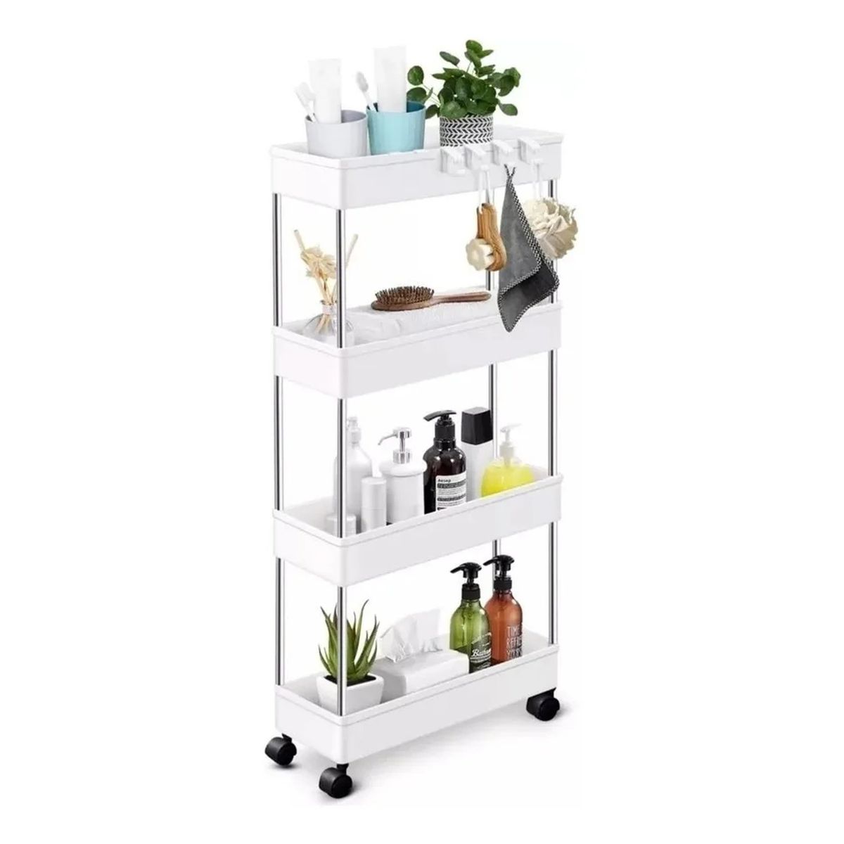 GENERICO - Carrito de Almacenamiento con Ruedas 3 Niveles Plástico Blanco
