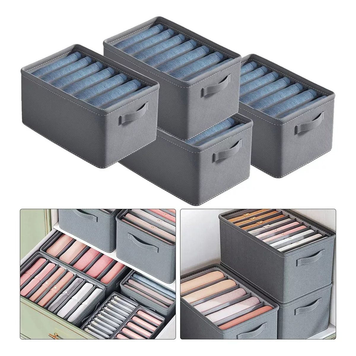 GENERICO - Organizador de Ropa de Armario Tela Gris 7 Compartimientos 44x25x22 Cm