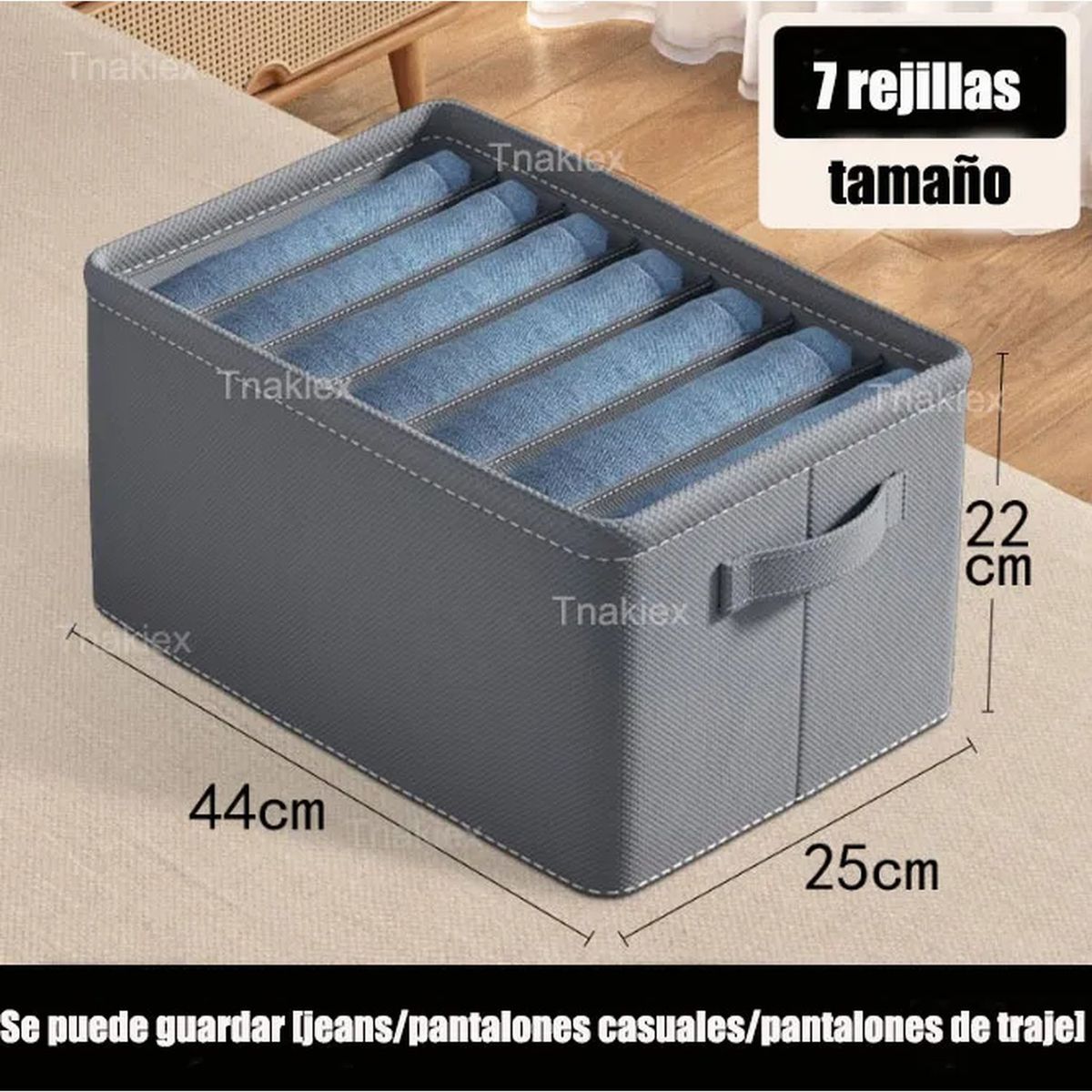 GENERICO - Organizador de Ropa de Armario Tela Gris 7 Compartimientos 44x25x22 Cm