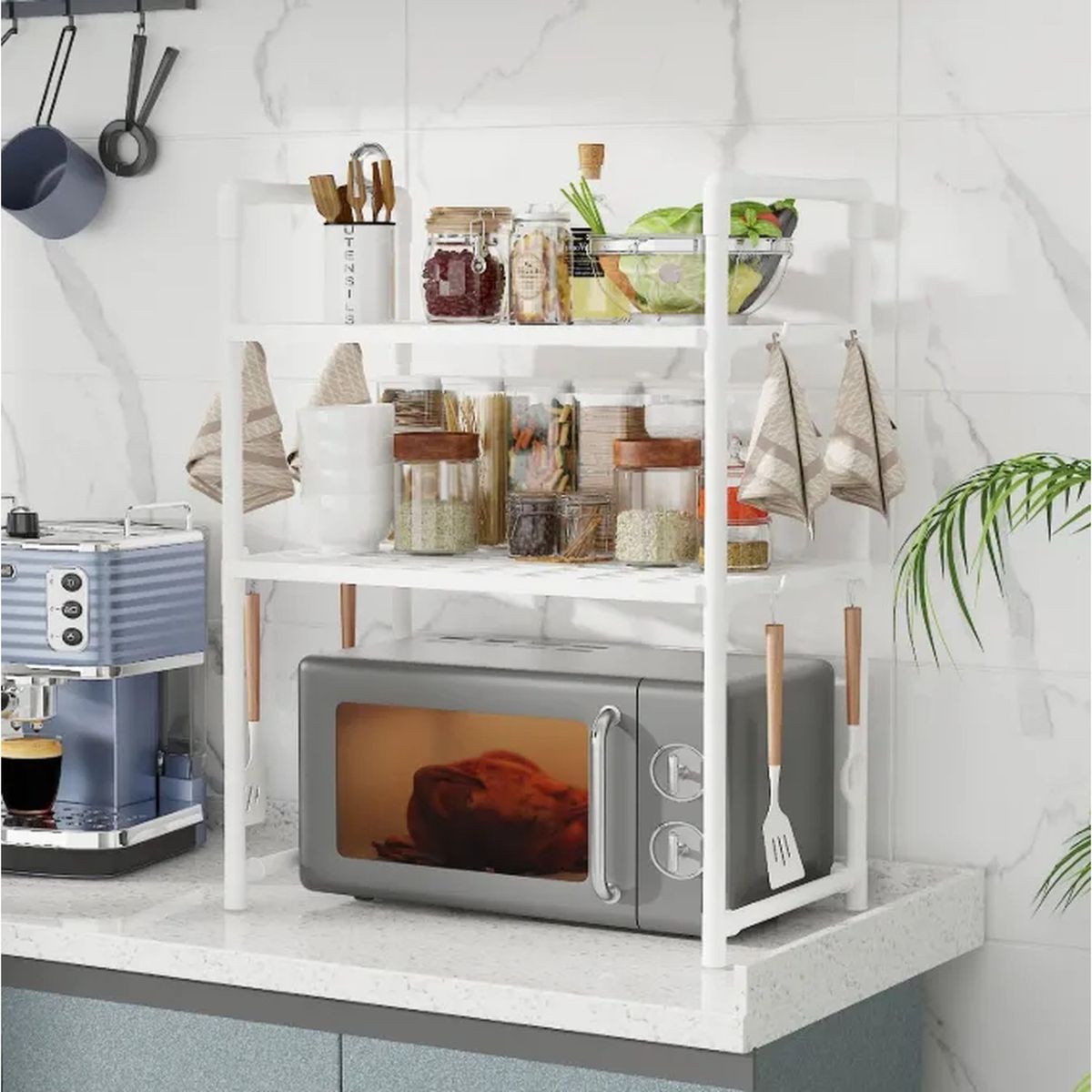 GENERICO - Estante de Cocina Multifuncional Blanco 3 Niveles para Microondas