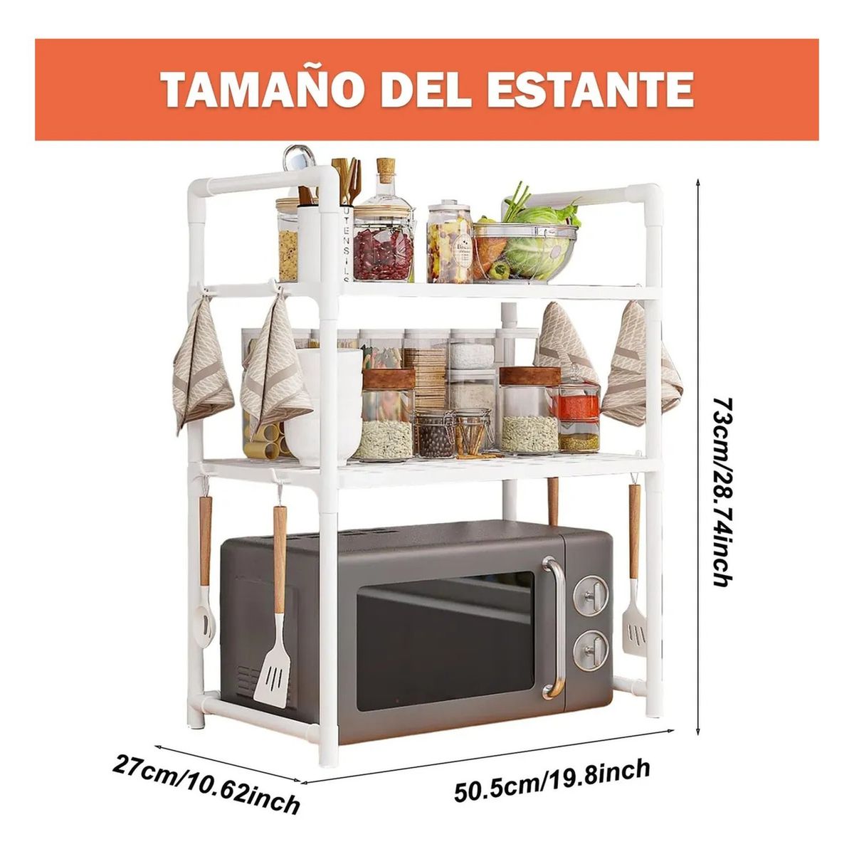 GENERICO - Estante de Cocina Multifuncional Blanco 3 Niveles para Microondas