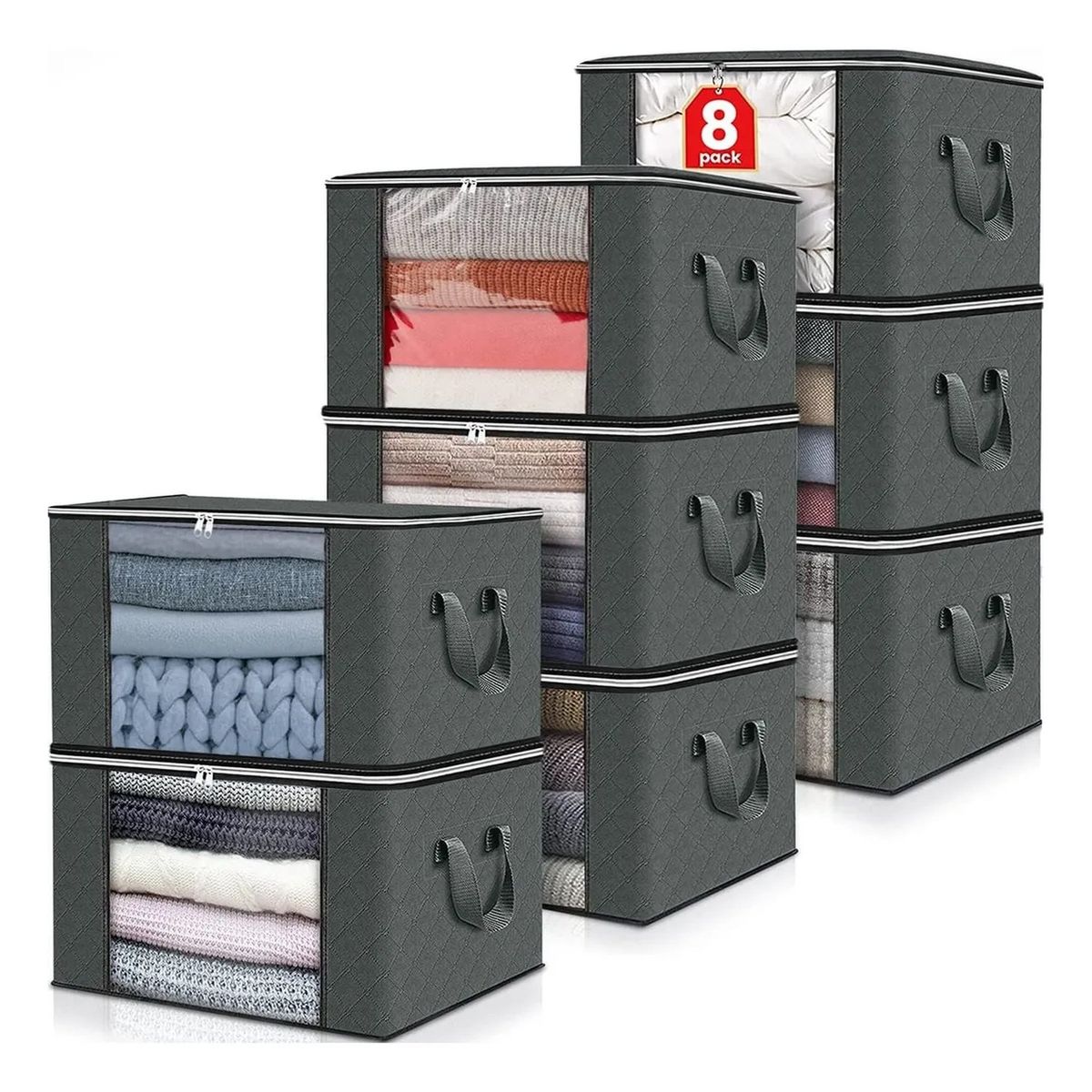 GENERICO - Cajas Organizadoras Tela Reforzada Ventana Transparente Pack 8