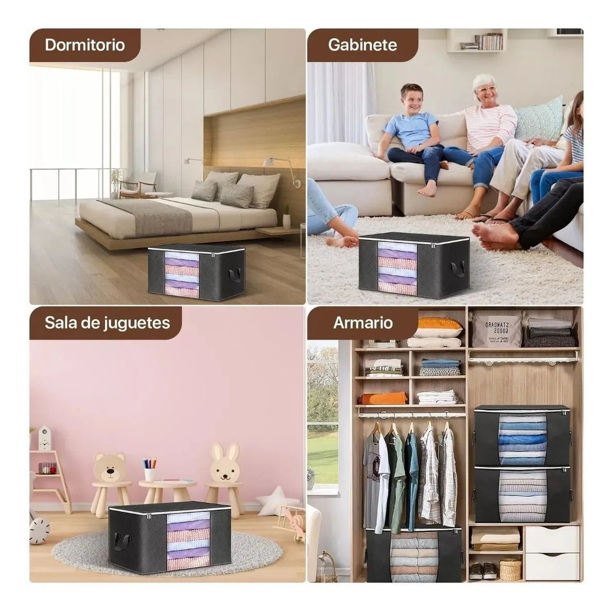 GENERICO - Cajas Organizadoras Tela Reforzada Ventana Transparente Pack 8