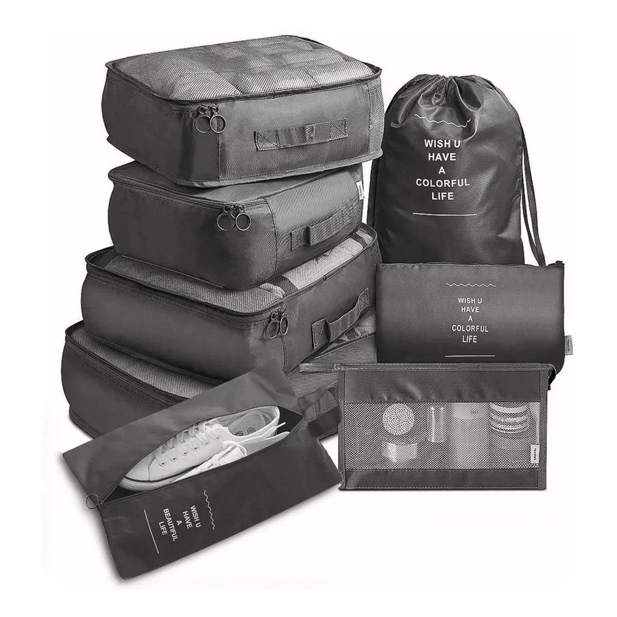 GENERICO - Set de Organizadores de Viaje Impermeables Resistentes Negros