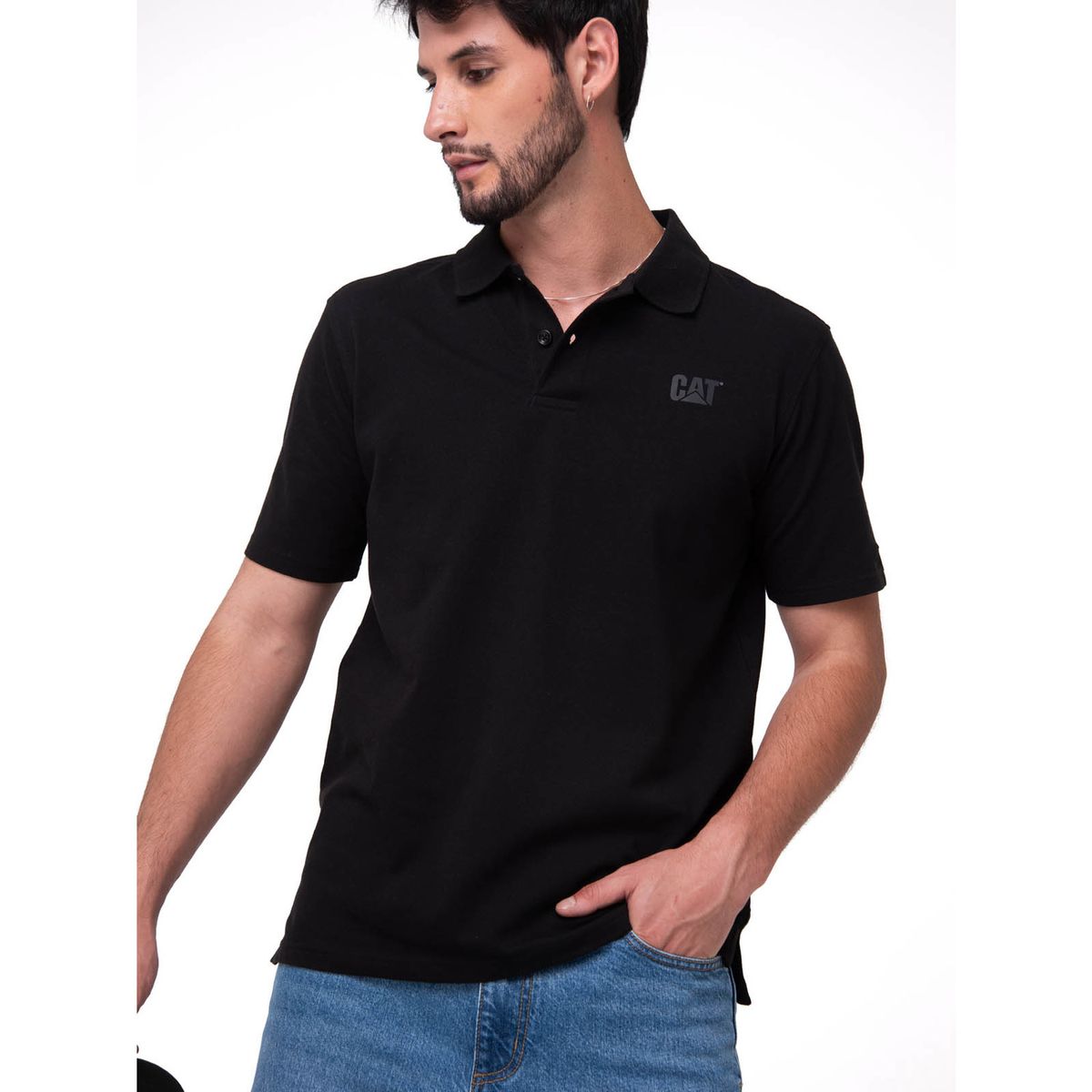 CAT - Polera Pique Manga Corta Logo Negro CAT