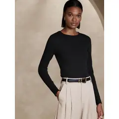 BANANA REPUBLIC - Polera Mujer Ribbed Crew-Neck Negro